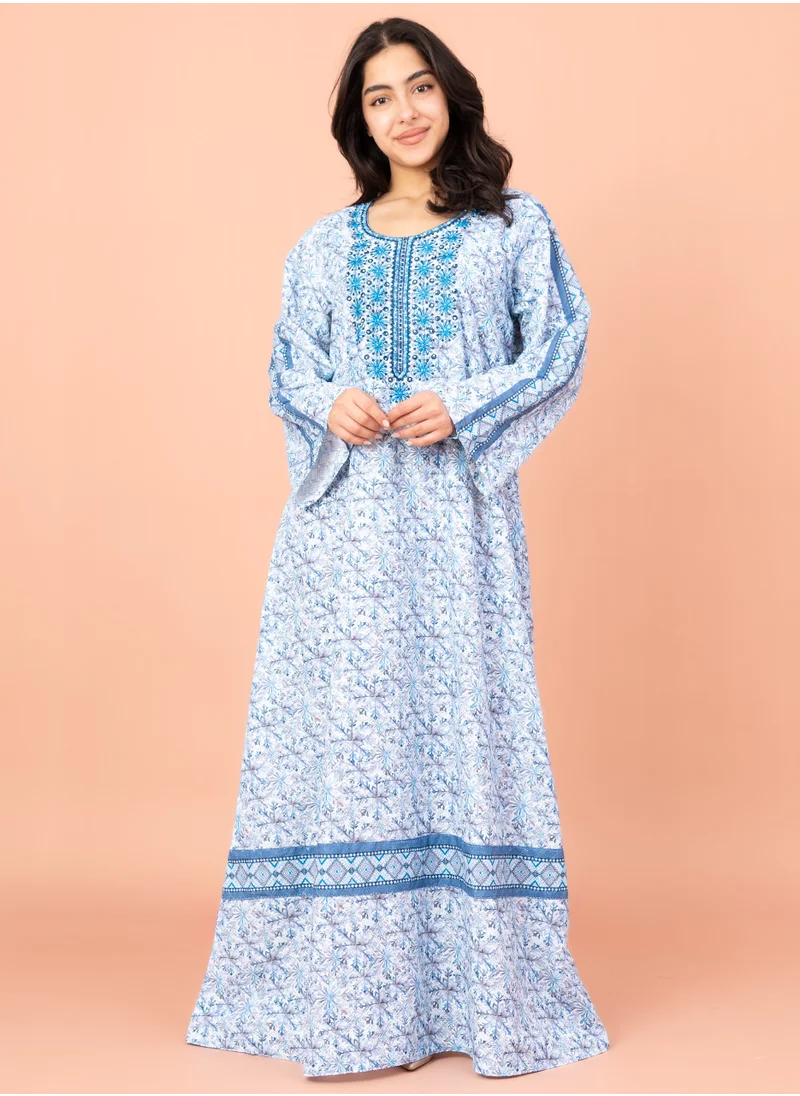 IKKXA Modern Embroidery Jalabiya IN035 Blue