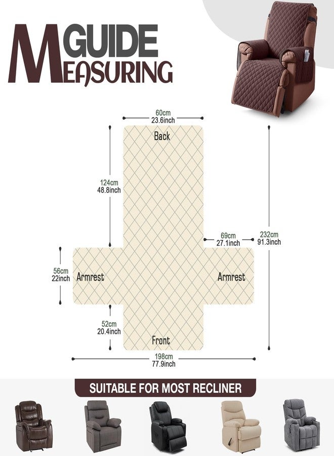 KinCam 100% Waterproof Recliner Chair Cover, Reclining Couch Covers for Pets, Dogs, Recliner Couch Slipcover Furniture Protector with Elastic Straps for Kids(23.6", Coffee) - Image 3