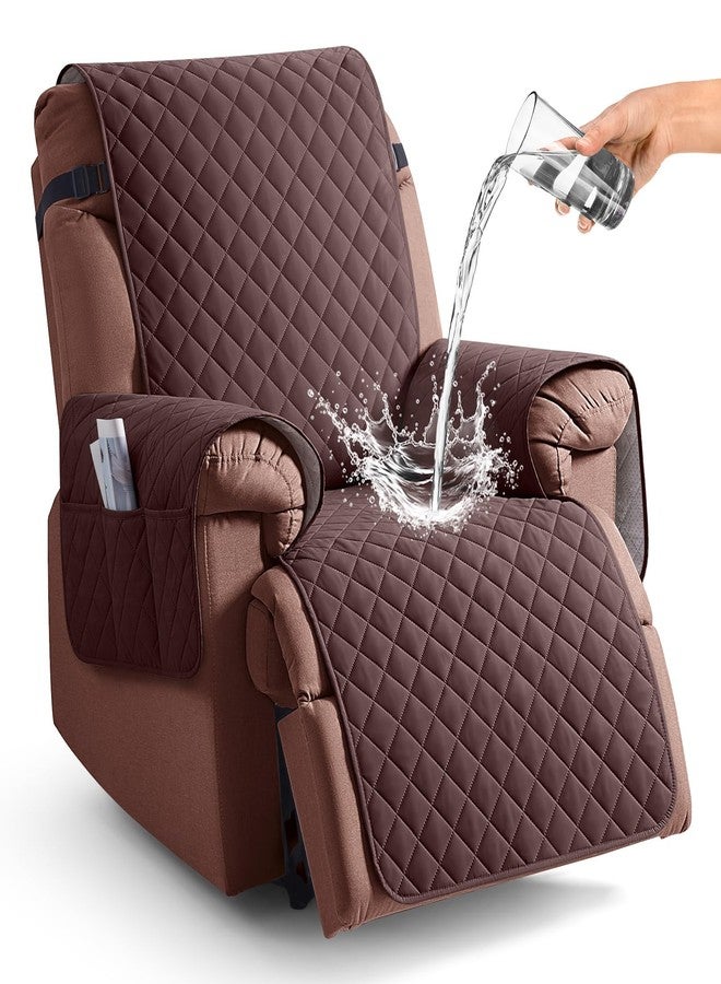 KinCam 100% Waterproof Recliner Chair Cover, Reclining Couch Covers for Pets, Dogs, Recliner Couch Slipcover Furniture Protector with Elastic Straps for Kids(23.6", Coffee) - Image 1
