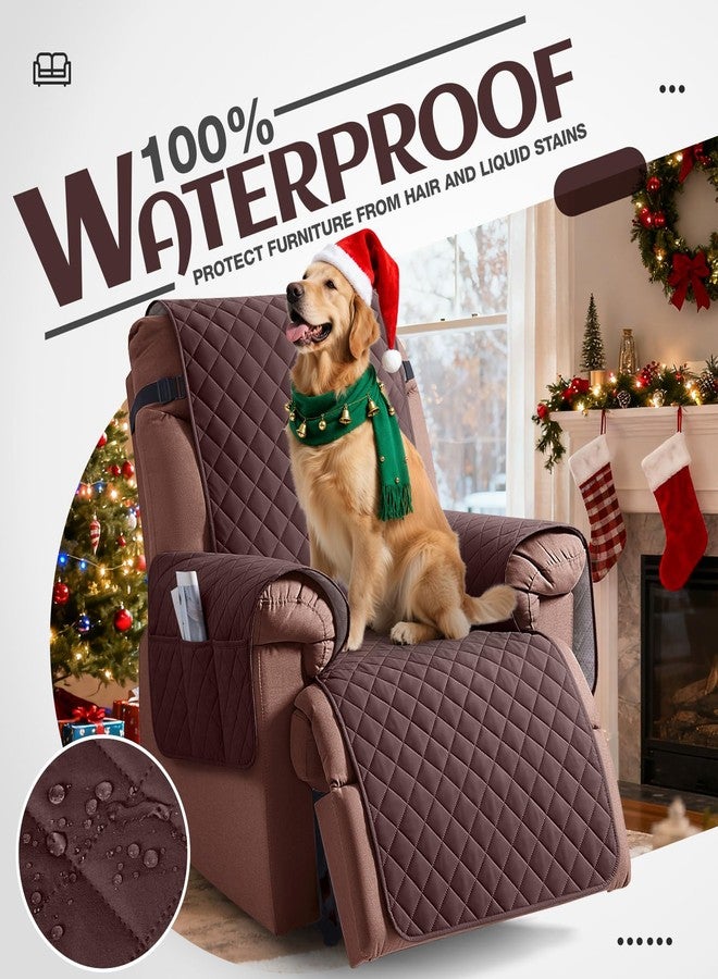 KinCam 100% Waterproof Recliner Chair Cover, Reclining Couch Covers for Pets, Dogs, Recliner Couch Slipcover Furniture Protector with Elastic Straps for Kids(23.6", Coffee) - Image 2