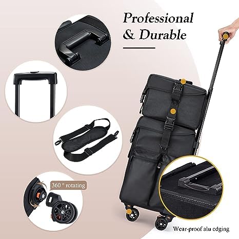 Qtavia Professional Trolley Bag Vanity For Multi Function Artist Makeup Box Rolling Trolley Makeup Beauty Train Case Cosmetic Organizer (Black) Multi Storage Vanity Bag (Width: 46 Cm,Medium) - Image 2
