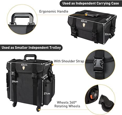 Qtavia Professional Trolley Bag Vanity For Multi Function Artist Makeup Box Rolling Trolley Makeup Beauty Train Case Cosmetic Organizer (Black) Multi Storage Vanity Bag (Width: 46 Cm,Medium) - Image 3