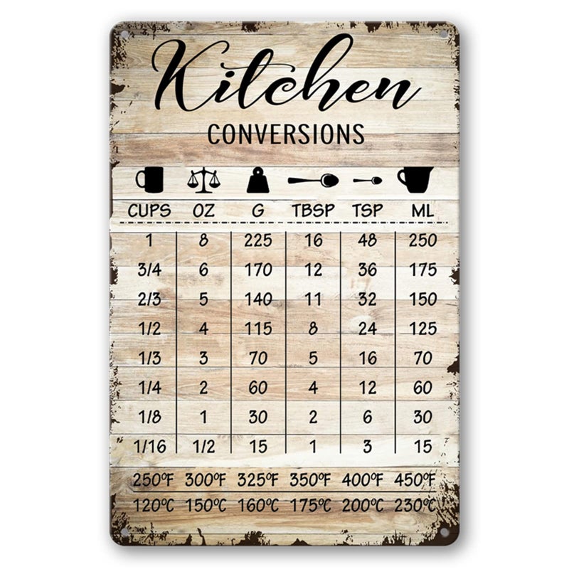 tosles Farmhouse Rustic Kitchen Signs Wall Decor Funny Kitchen Conversion Chart Metal Tin Sign Rustic Style Pantry Home Decor 8x12 Inch - Image 1