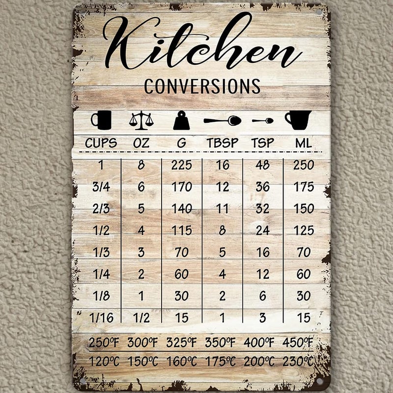 tosles Farmhouse Rustic Kitchen Signs Wall Decor Funny Kitchen Conversion Chart Metal Tin Sign Rustic Style Pantry Home Decor 8x12 Inch - Image 5