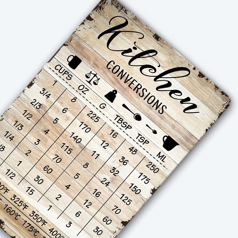 tosles Farmhouse Rustic Kitchen Signs Wall Decor Funny Kitchen Conversion Chart Metal Tin Sign Rustic Style Pantry Home Decor 8x12 Inch - Image 4