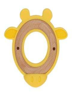 Nuby Nuby Natural Wood Teether with Soft Silicone, Minimalist Design Easy to Clean, Giraffe  - Image 1