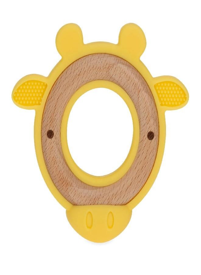 Nuby - Nuby Natural Wood Teether with Soft Silicone, Minimalist Design Easy to Clean, Giraffe - Image 1