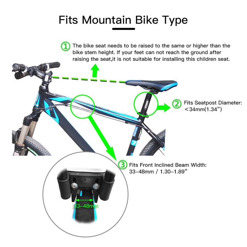 Front Mounted Child Bicycle Seat: Aluminum Alloy Structure, 2-Point Fixing Design - Adjustable Pedals & Rod, Foldable Pedals for Kids Front Bike Seat for Outdoor Family Cycling - Image 5