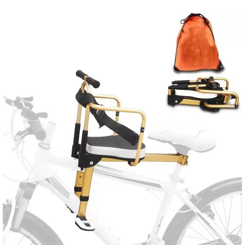 Front Mounted Child Bicycle Seat: Aluminum Alloy Structure, 2-Point Fixing Design - Adjustable Pedals & Rod, Foldable Pedals for Kids Front Bike Seat for Outdoor Family Cycling - Image 1