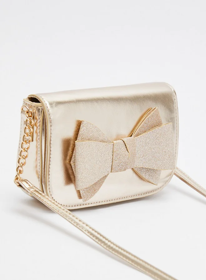 Little Missy Solid Crossbody Bag with Sling Strap and Bow Accent