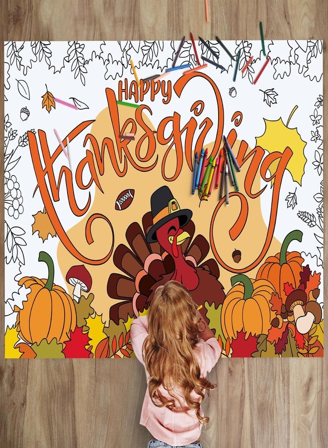 Sophena Fall Thanksgiving Coloring Poster 43.3x31.5 Inches Giant Drawing Paper Crafts for Kids Table Decorations, Color Your Own Autumn Crafts Mats for Thankful Activity Happy Thanksgiving Pumpkin Turkey - Image 1