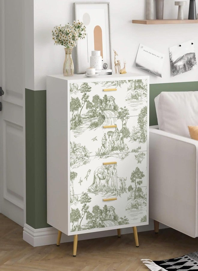 lenify Toile Wallpaper Peel and Stick Wallpaper Line Drawing Wallpaper 15.7inch x 118.1inch Green Vintage Wallpaper Country Life Self-Adhesive Removable Contact Paper for Bedroom Decorative Vinyl - Image 3