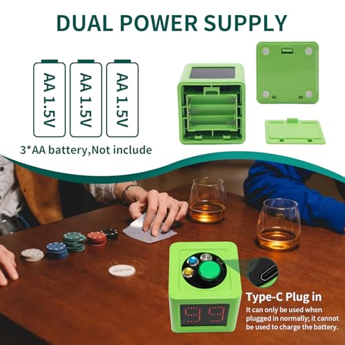 GANXIN Poker Shot Clock, Seconds Countdown Timer for Poker/Casino/Chess Tournament,20/30 Sec and Custom Time,4-Sides Cube Timer (Small,Green) - Image 2