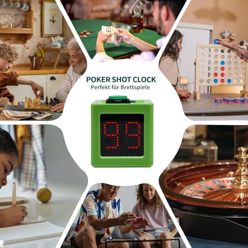 GANXIN Poker Shot Clock, Seconds Countdown Timer for Poker/Casino/Chess Tournament,20/30 Sec and Custom Time,4-Sides Cube Timer (Small,Green) - Image 4