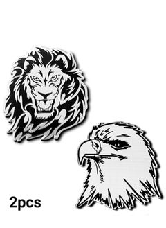 Generic 2 Pcs Silver Metallic Animal Car Stickers 3D Self-Adhesive Personalized Sticker Decals for Car Laptop Refrigerator Door Window Decoration (Lion + Eagle)  - Image 1