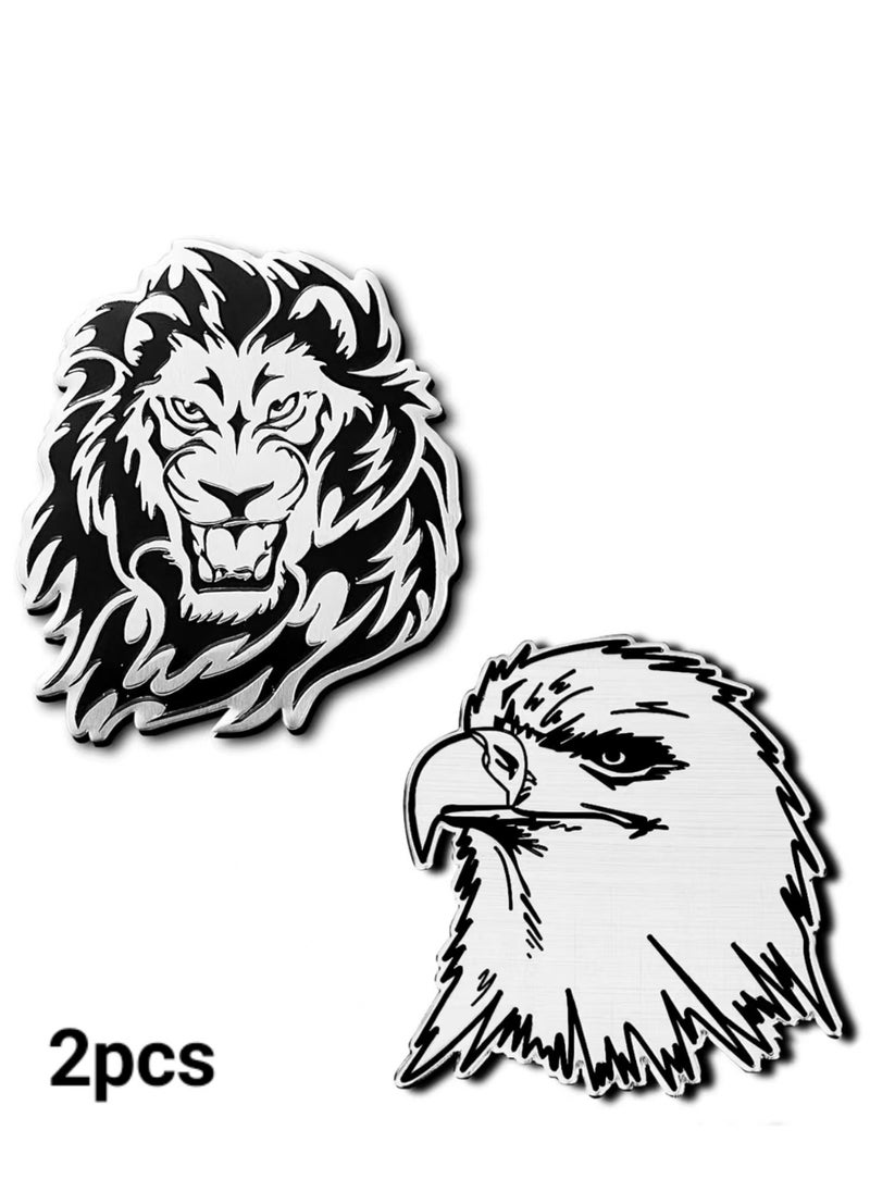 Generic 2 Pcs Silver Metallic Animal Car Stickers 3D Self-Adhesive Personalized Sticker Decals for Car Laptop Refrigerator Door Window Decoration (Lion + Eagle)  - Image 1