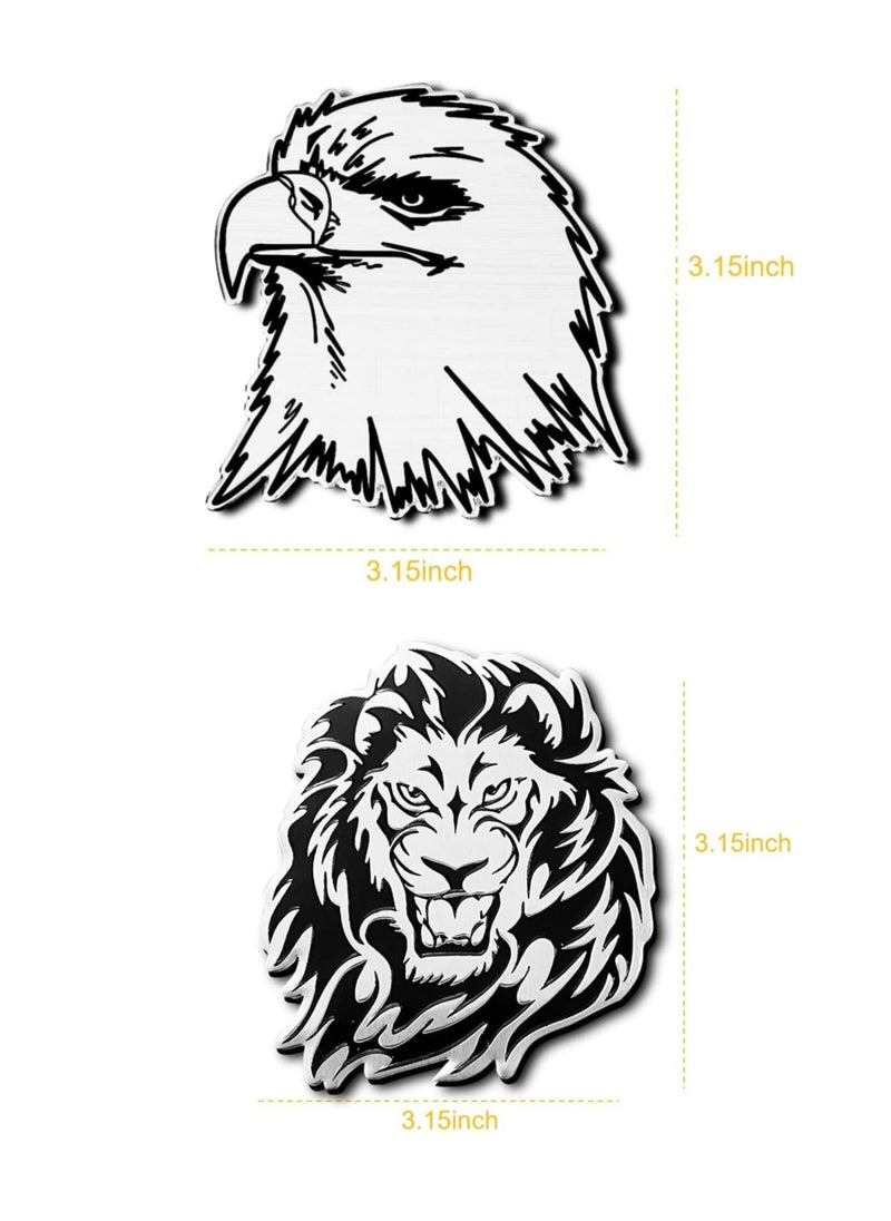 Generic 2 Pcs Silver Metallic Animal Car Stickers 3D Self-Adhesive Personalized Sticker Decals for Car Laptop Refrigerator Door Window Decoration (Lion + Eagle)  - Image 2