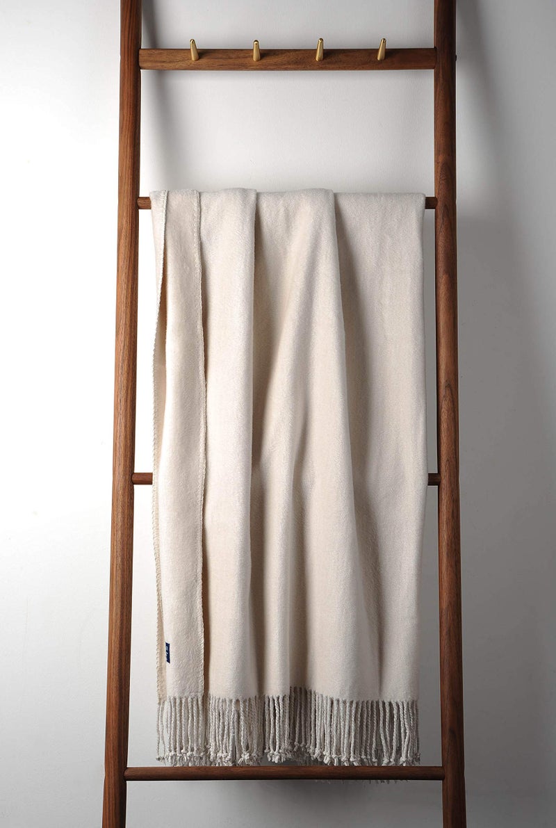 EP Mode Fringed Mulberry Silk Throw Blanket for Sofa (Whisper White) - Image 2