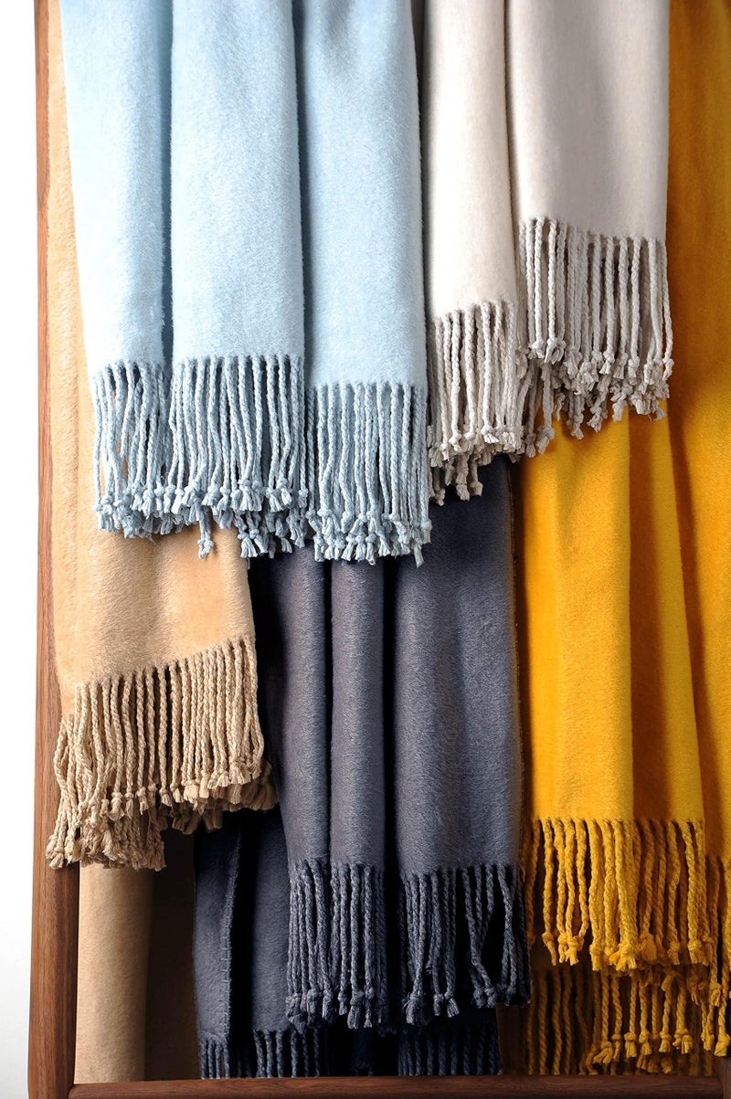 EP Mode Fringed Mulberry Silk Throw Blanket for Sofa (Whisper White) - Image 5