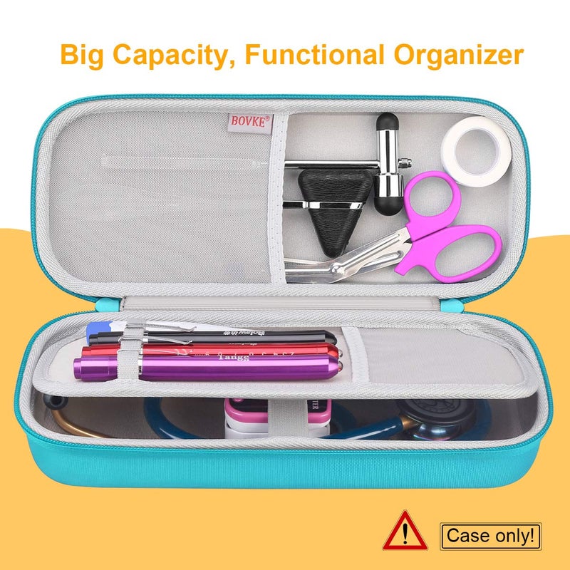 BOVKE Hard Stethoscope Case for 3M Littmann Classic III, Lightweight II S.E, Cardiology IV Diagnostic, MDF Acoustica Deluxe Stethoscopes - Extra Room for Medical Hammer and Penlights, Turquoise - Image 3