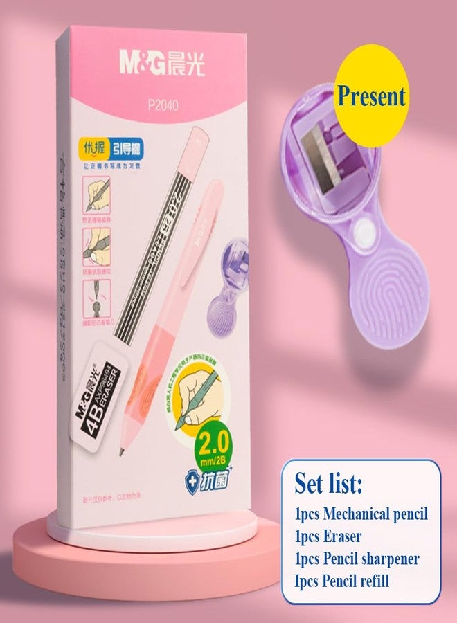 ام اند جي مجموعة أقلام رصاص ميكانيكية من إم آند جي، قلم رصاص ميكانيكي 2 مم، مع ممحاة وعبوة إعادة تعبئة ومبراة، لوازم مدرسية، أقلام رصاص للرسم، أقلام رصاص للتخطيط، أقلام رصاص ميكانيكية أنيقة للكتابة (وردي) - Image 2