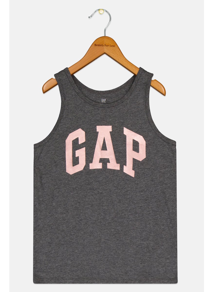 GAP - Kids Girl Brand Logo Sleeveless Top, Heather Grey - Image 1