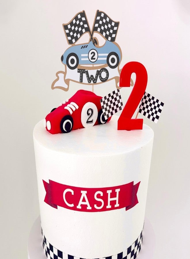 ZZDCMS Two Fast Cake Topper - Race Car 2nd Birthday Party Decorations,Blue Racing Second Birthday Cake Topper,Vintage Race Car Party Photo Props,Two Fast Smash Racing Cake Decorations - Image 5