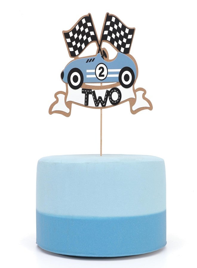 ZZDCMS Two Fast Cake Topper - Race Car 2nd Birthday Party Decorations,Blue Racing Second Birthday Cake Topper,Vintage Race Car Party Photo Props,Two Fast Smash Racing Cake Decorations - Image 4