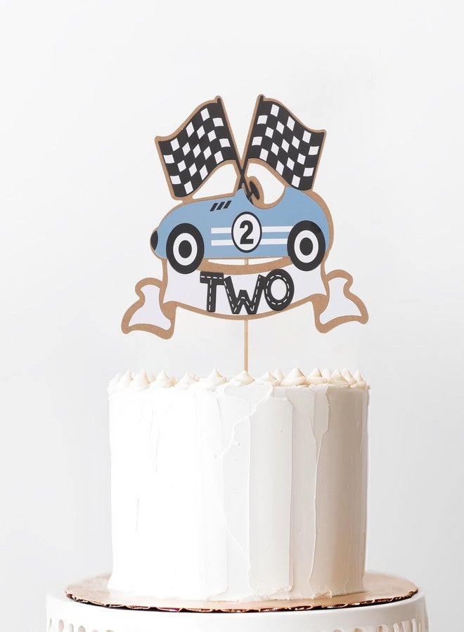 ZZDCMS Two Fast Cake Topper - Race Car 2nd Birthday Party Decorations,Blue Racing Second Birthday Cake Topper,Vintage Race Car Party Photo Props,Two Fast Smash Racing Cake Decorations - Image 3