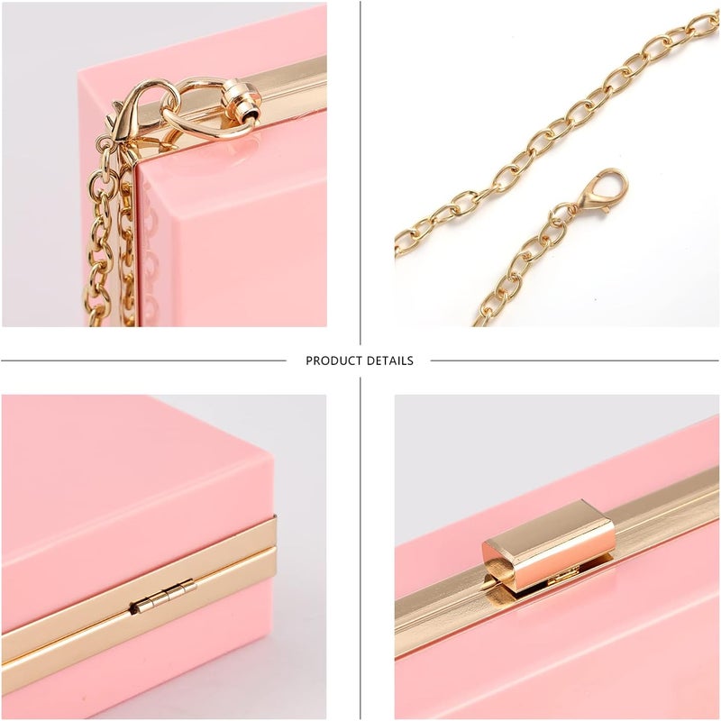 WJCD Women Clear Purse Acrylic Box Clutch Handbag, Small Transparent Crossbody Evening Bag Stadium Approved Gold Chain Strap - Image 3
