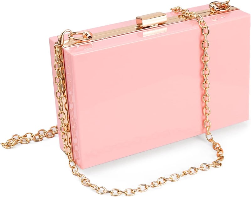 WJCD Women Clear Purse Acrylic Box Clutch Handbag, Small Transparent Crossbody Evening Bag Stadium Approved Gold Chain Strap - Image 1