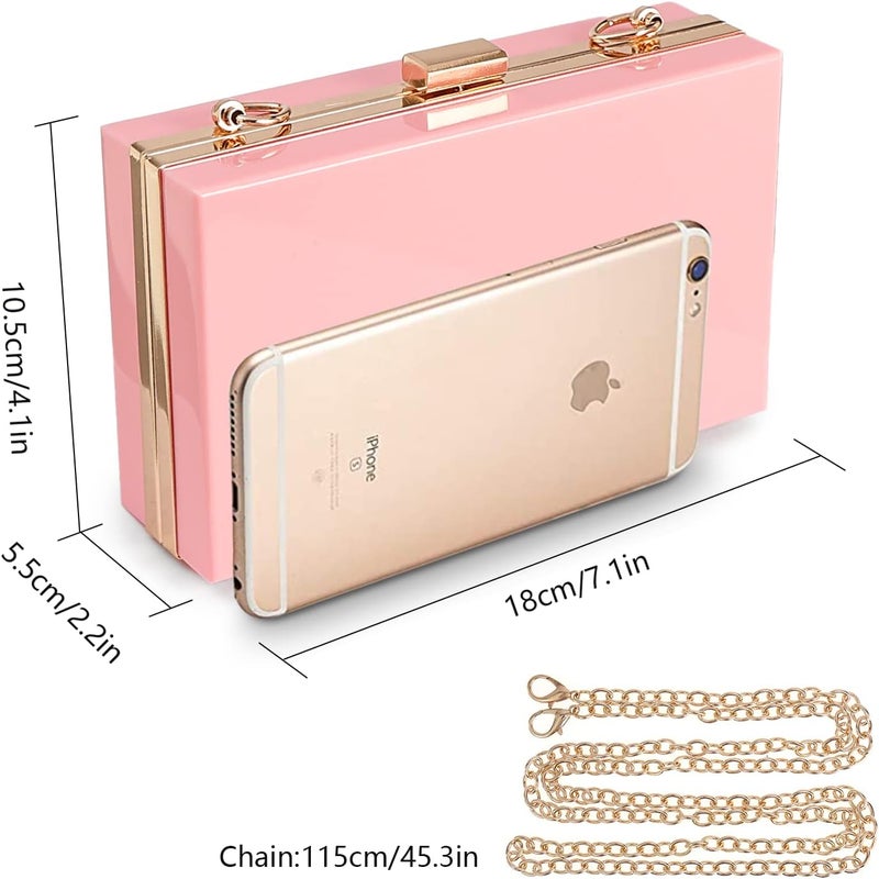 WJCD Women Clear Purse Acrylic Box Clutch Handbag, Small Transparent Crossbody Evening Bag Stadium Approved Gold Chain Strap - Image 2