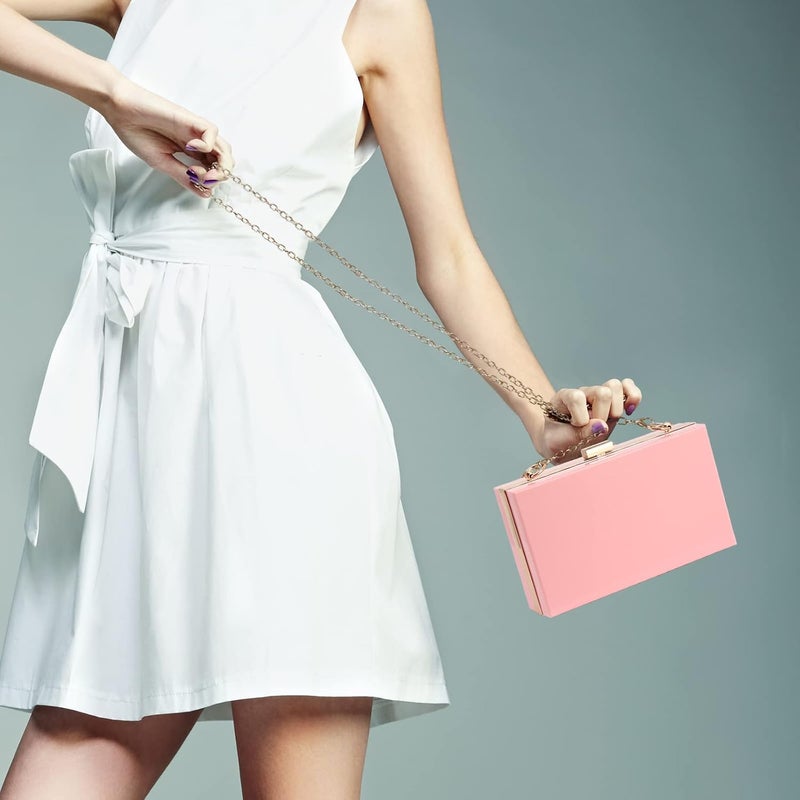 WJCD Women Clear Purse Acrylic Box Clutch Handbag, Small Transparent Crossbody Evening Bag Stadium Approved Gold Chain Strap - Image 5
