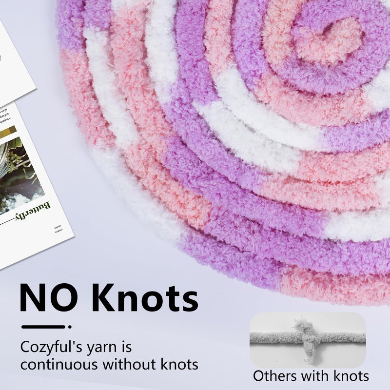 Cozyful Chunky Yarn for Hand Knitting - #10 Chunky Chenille Blanket Yarn, Jumbo Big Thick Chunky Yarns for Crocheting, Tie Dye Bulky Knit Yarns, 8 Skein (25 yds 8 oz Each Skein), Purple&Pink&White - Image 4