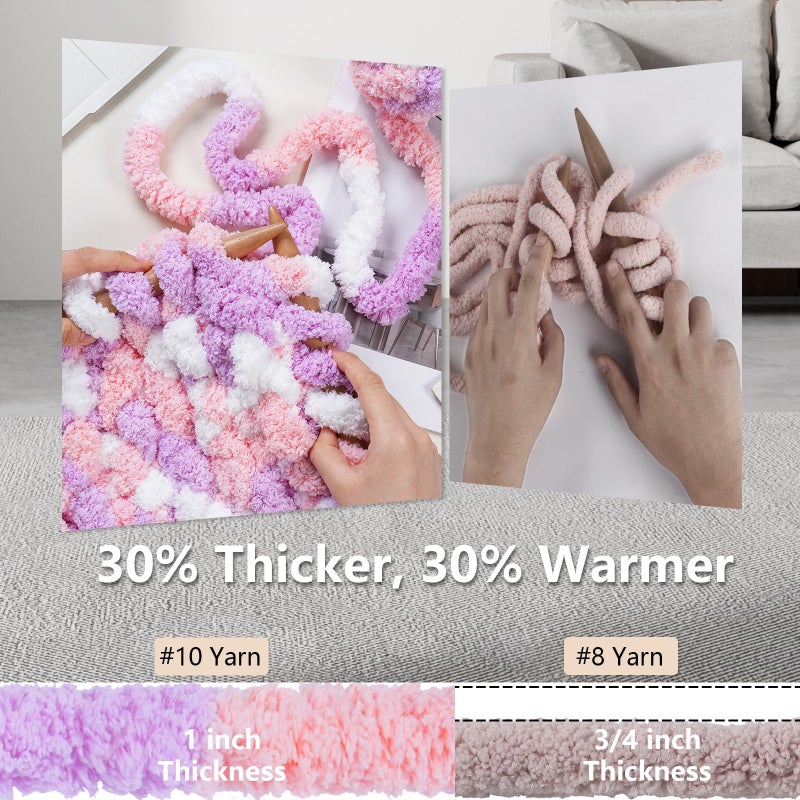 Cozyful Chunky Yarn for Hand Knitting - #10 Chunky Chenille Blanket Yarn, Jumbo Big Thick Chunky Yarns for Crocheting, Tie Dye Bulky Knit Yarns, 8 Skein (25 yds 8 oz Each Skein), Purple&Pink&White - Image 3