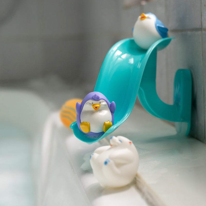 Nuby Penguin Slide Bath Toy Play Set with 4 Bath Squirters - Baby Bath Toys for Boys and Girls 12+ Months - Suction Cup Toy Attaches to Shower Wall - Image 2