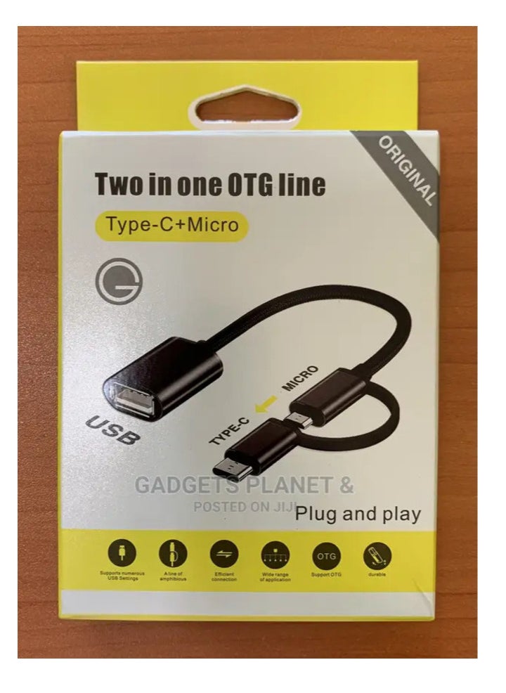 Generic - 2 in 1 OTG Cable Micro USB Type C to USB 3.0 OTG Data Cable Adapter for Mobile Phone Laptop Tablet PC - Image 1
