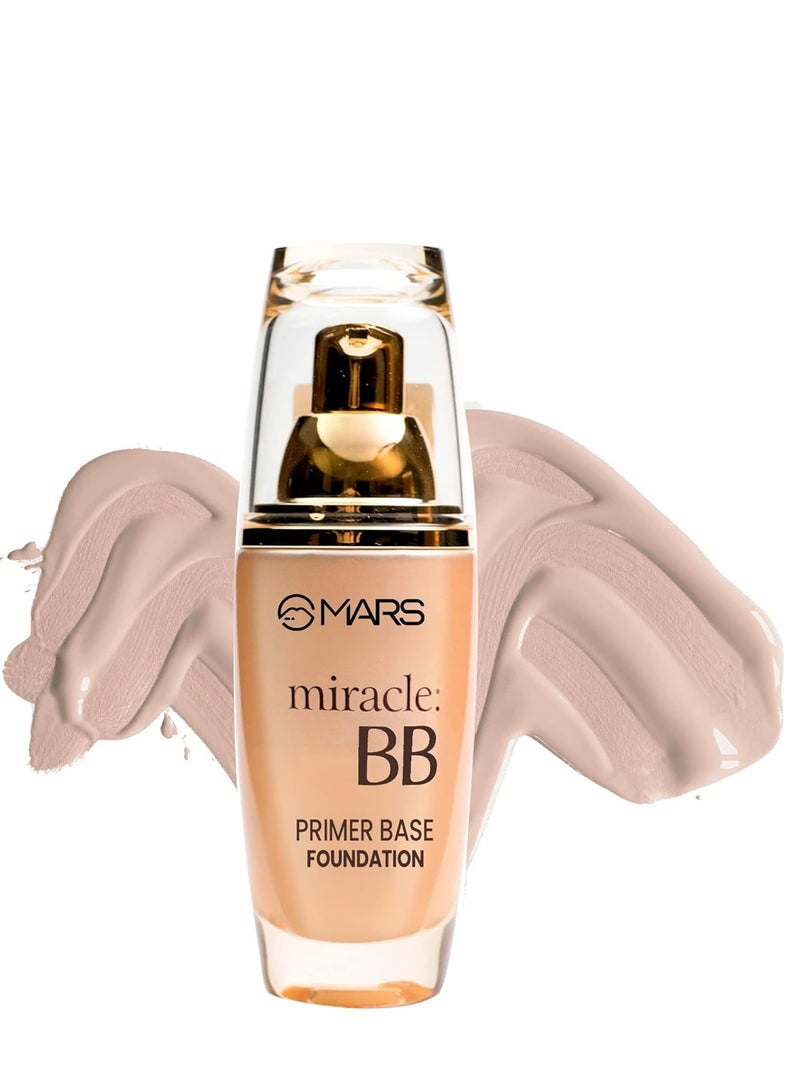 مارس كريم أساس مارس ميراكل بي بي غير لامع لتغطية كاملة لجميع أنواع البشرة مع قاعدة برايمر للتحكم في الزيت وكريم أساس سائل يدوم طويلاً بدون مسامية 60 مل 06 NUDE BEIGE - Image 1