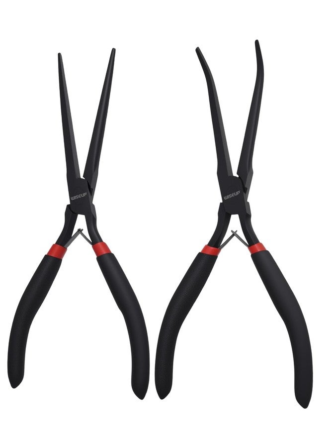 وايزأب طقم كماشة إبرة صغيرة 6 بوصات من WISEUP، كماشة إبرة منحنية طويلة المدى من قطعتين، مناسبة لأدوات المجوهرات والحرف اليدوية والإصلاح ولف الأسلاك - Image 1