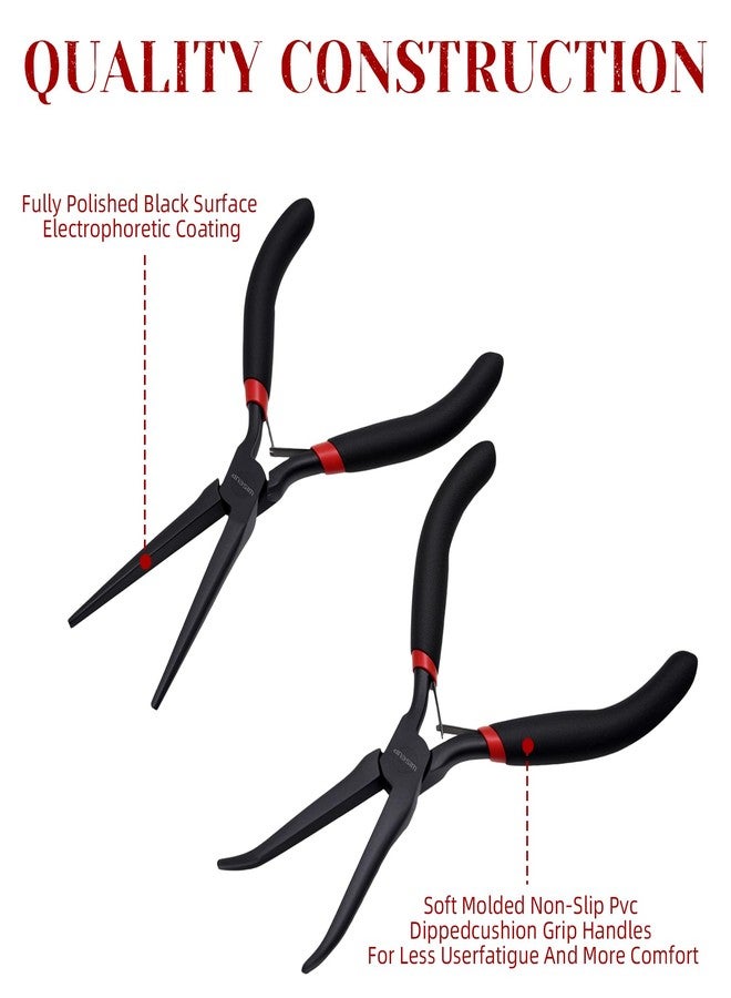 وايزأب طقم كماشة إبرة صغيرة 6 بوصات من WISEUP، كماشة إبرة منحنية طويلة المدى من قطعتين، مناسبة لأدوات المجوهرات والحرف اليدوية والإصلاح ولف الأسلاك - Image 2