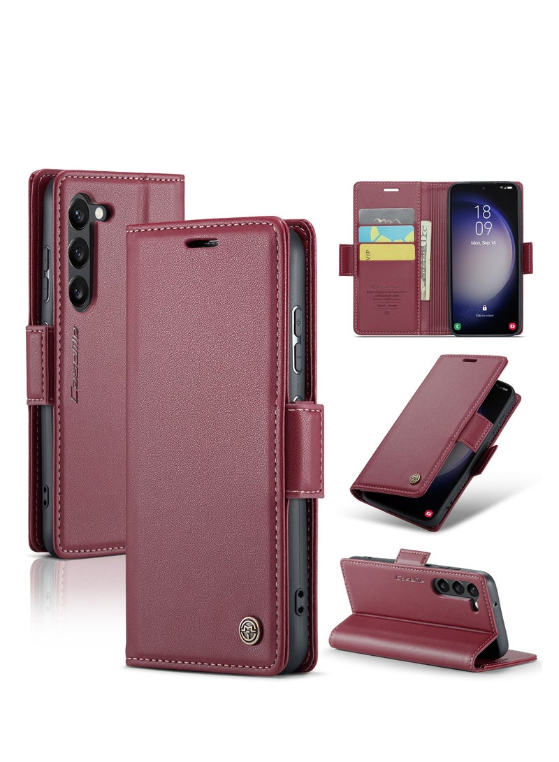 CaseMe Flip Wallet Case For Samsung Galaxy S24 , [RFID Blocking] PU Leather Wallet Flip Folio Case with Card Holder Kickstand Shockproof Phone Cover (Red)  - Image 1