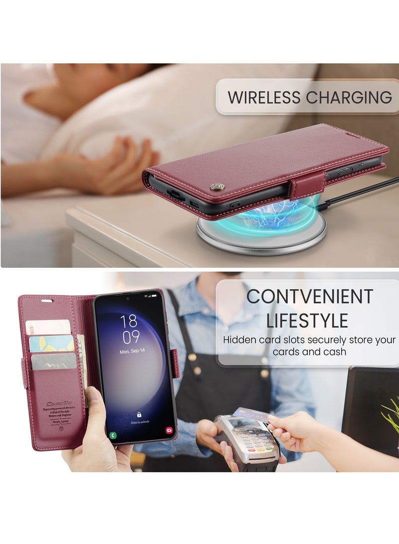 CaseMe Flip Wallet Case For Samsung Galaxy S24 , [RFID Blocking] PU Leather Wallet Flip Folio Case with Card Holder Kickstand Shockproof Phone Cover (Red)  - Image 2