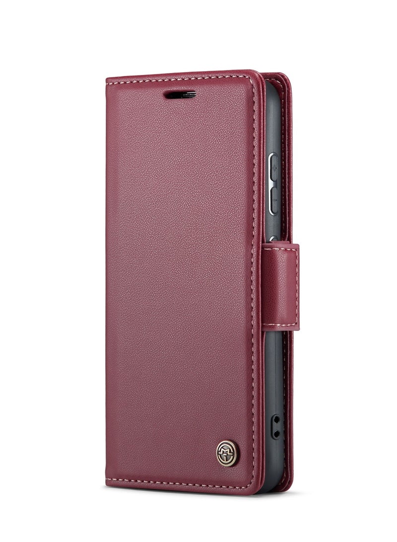 CaseMe Flip Wallet Case For Samsung Galaxy S24 , [RFID Blocking] PU Leather Wallet Flip Folio Case with Card Holder Kickstand Shockproof Phone Cover (Red)  - Image 4
