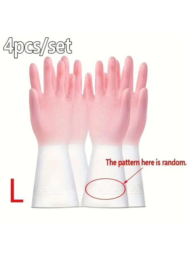 4 Pack Womens Dishwashing Gloves Heavy Duty Long Cuff Waterproof Rubber Kitchen Cleaning Mitts Size L - Image 1