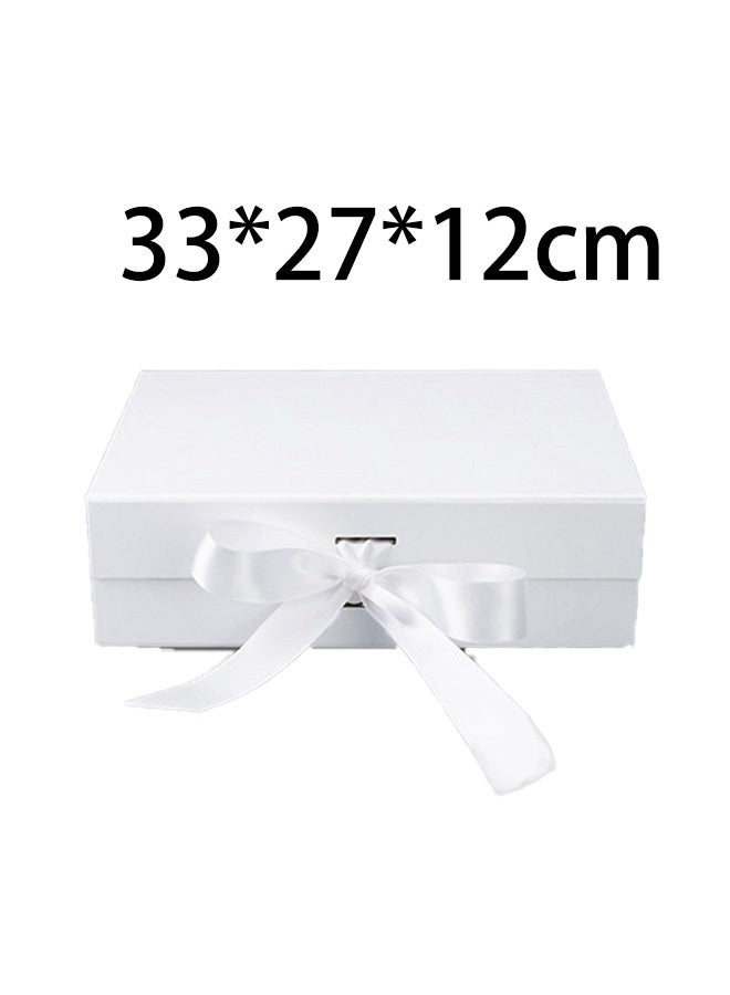 White magnetic gift box with ribbon, foldable gift box with lid (33*27*12cm) - Image 1