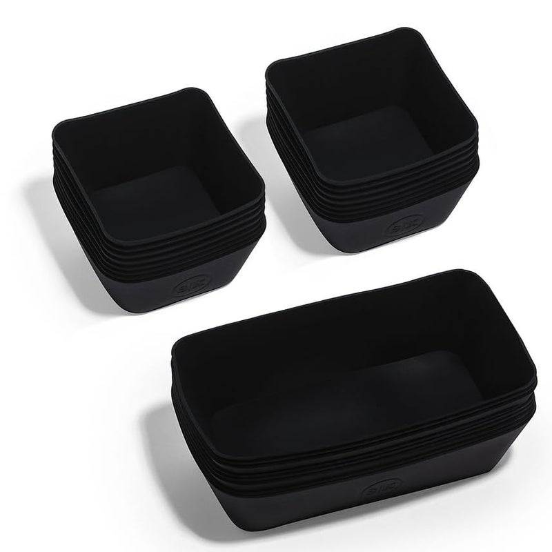 The Silicone Kitchen Reusable Silicone Bento Baking Cup, Non-Toxic, BPA Free, Dishwasher Safe Bento Box Accessories Lunch Box Dividers, Square and Rectangle, 24 Pack, Matte Black
