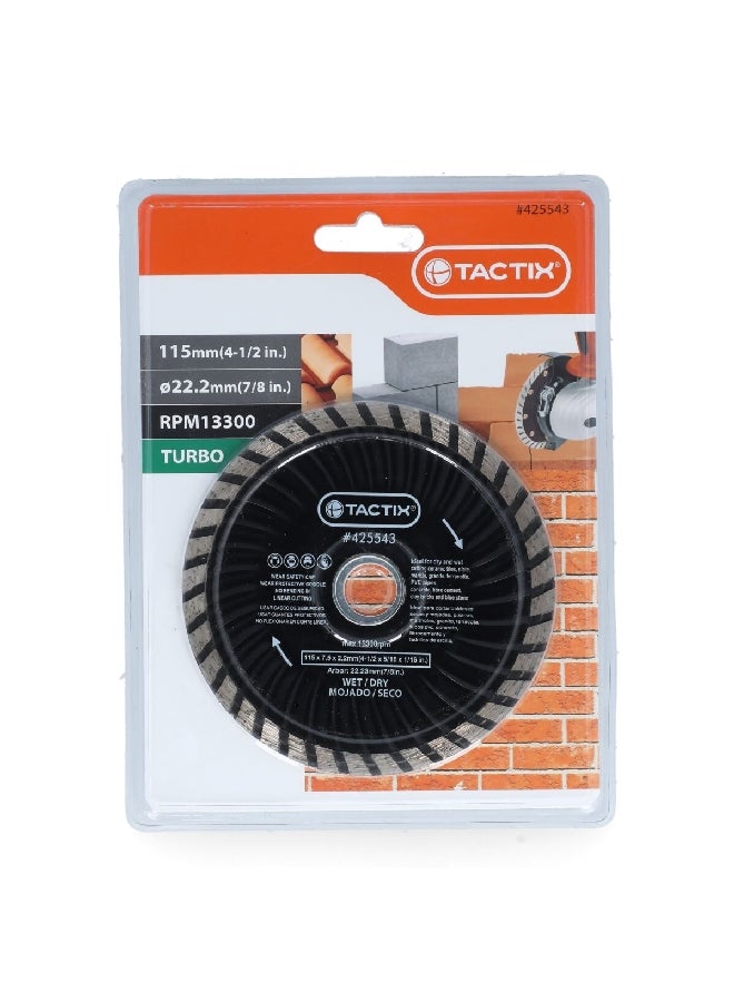 Tactix Hot-Press Sintered Construction Turbo Diamond Cutting Disc Black 115mm - Image 1
