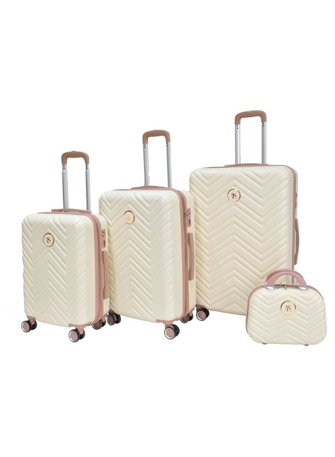 star line Luggage Hard Trolley Travel Bags 4 Pieces Set Sizes 14/20/24/28 Beige with Khaki - Image 1