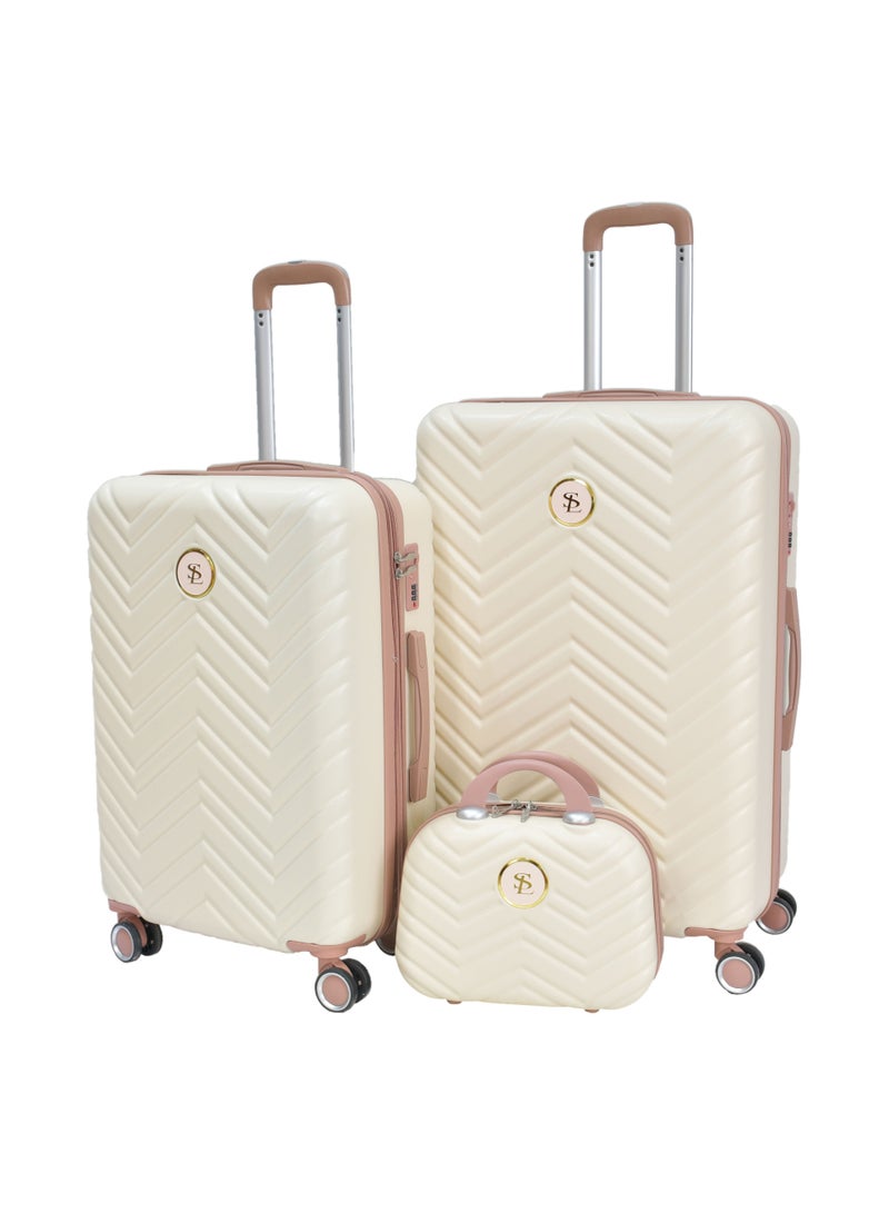 star line Luggage Hard Trolley Travel Bags 4 Pieces Set Sizes 14/20/24/28 Beige with Khaki - Image 2
