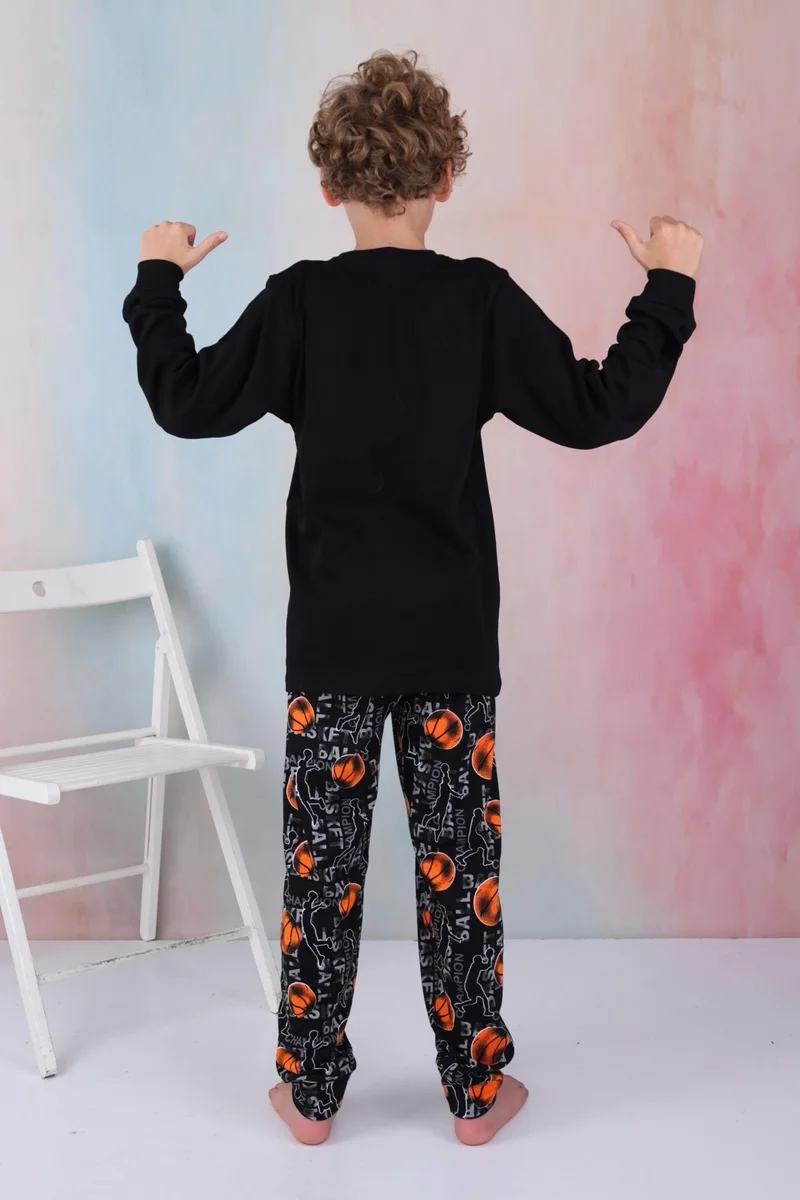 موتلو سيتي New Season Boy Gez Garson Basketball Long Sleeve Cotton Interlock Pajama Set 5154-BLACK